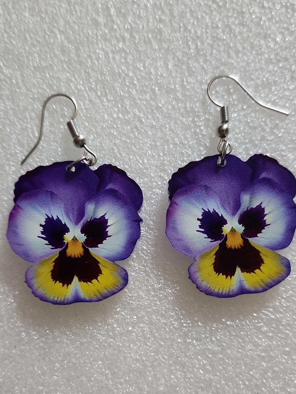 Purple Pansy Floral Drop Earrings - Women Jewelry